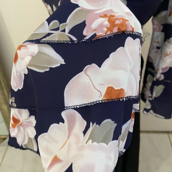 Boho Gypsy Blue Floral Crop Top Bell Sleeve Knot - Picture 5 of 9